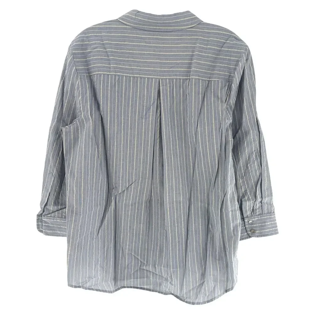 L'Agence Women's Light Blue/Bone Stripe Daniella Shirt Size XL